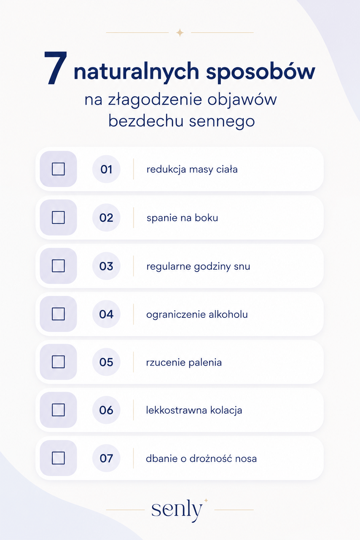 Infografika Jak zmniejszyć objawy bezdechu sennego poprzez zmianę nawyków i zdrowy styl życia