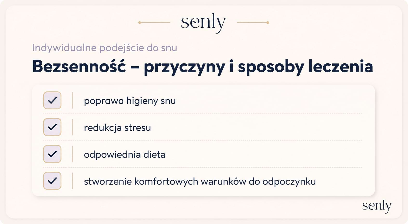 Infografika Sposoby leczenia bezsenności higiena snu, redukcja stresu, odpowiednia dieta i komfortowe warunki do odpoczynku