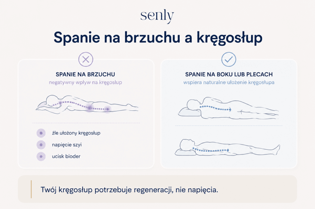 Infografika Dlaczego spanie na brzuchu może powodować napięcie szyi i ból kręgosłupa