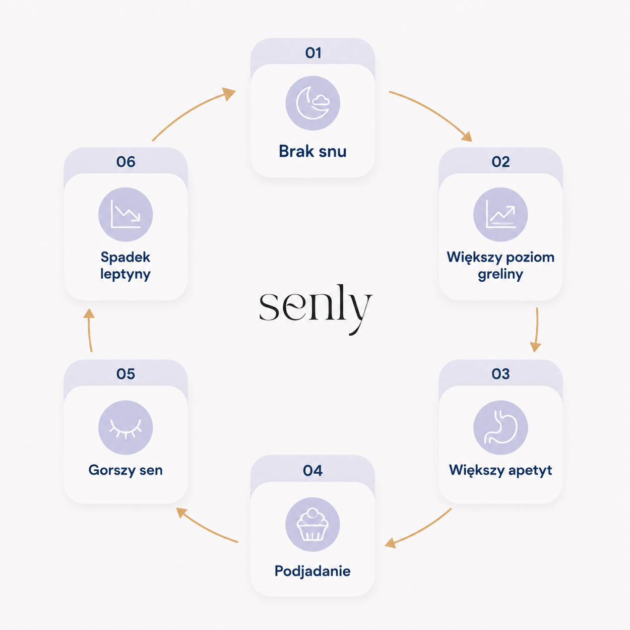 Infografika Jak brak snu wpływa na apetyt zależność między greliną, leptyną, podjadaniem i pogorszeniem jakości snu