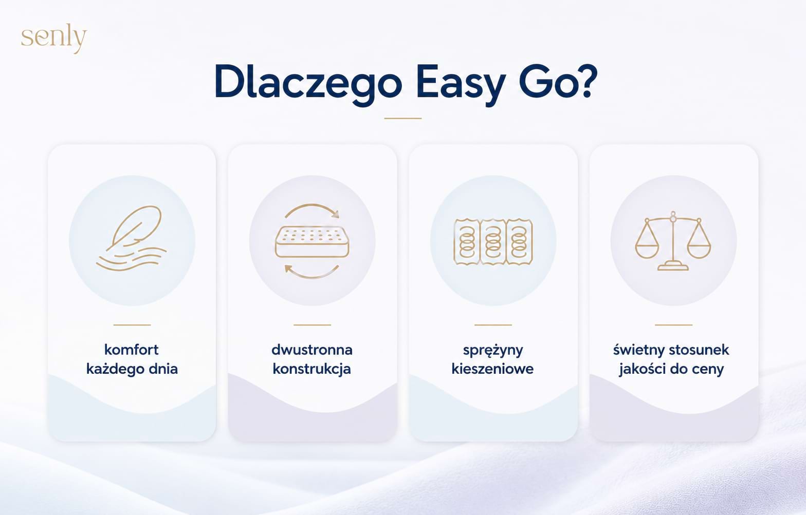 Infografika Najważniejsze zalety materaca Easy Go komfort, dwustronna konstrukcja i sprężyny kieszeniowe