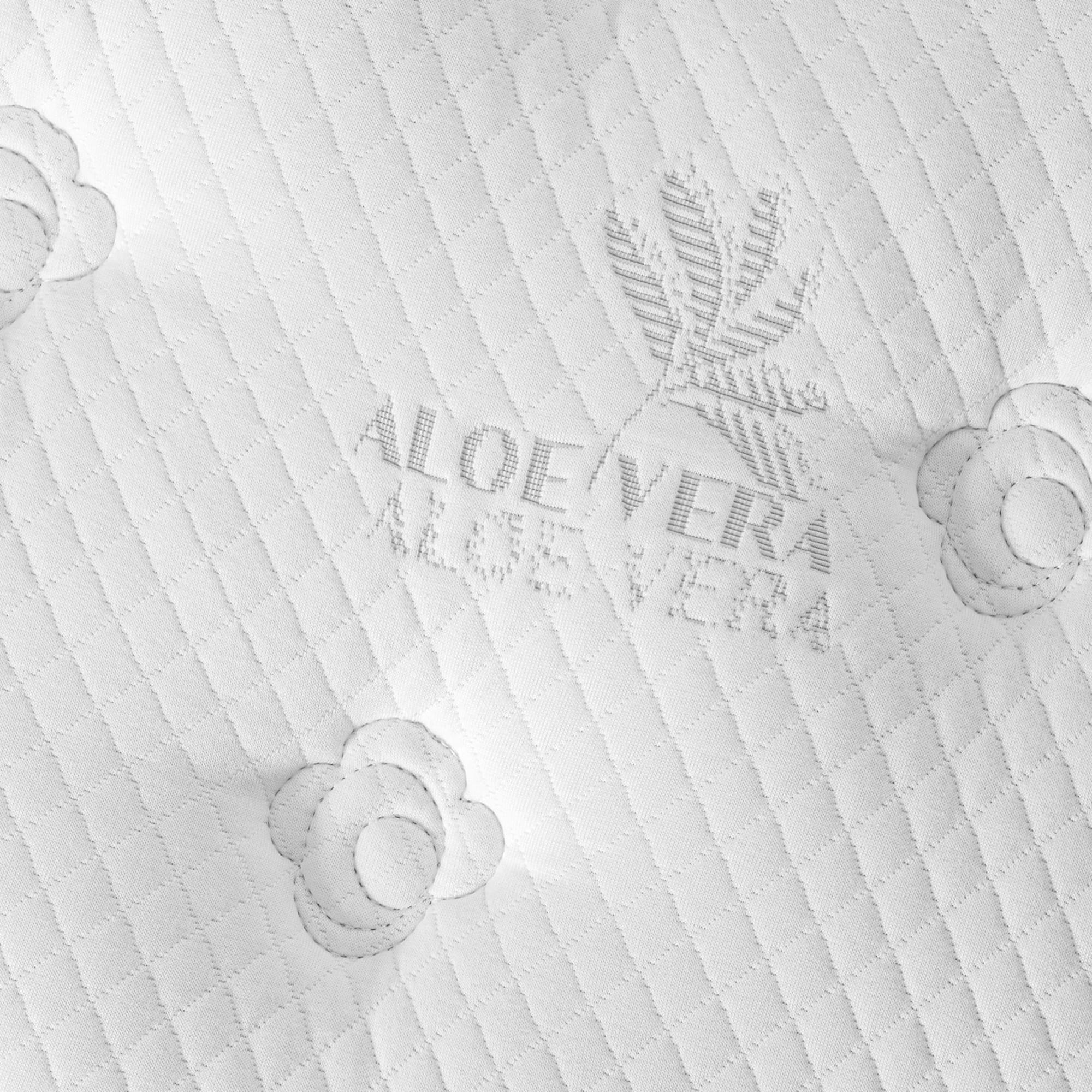 Biały materac z wytłoczonym wzorem i logo Aloe Vera