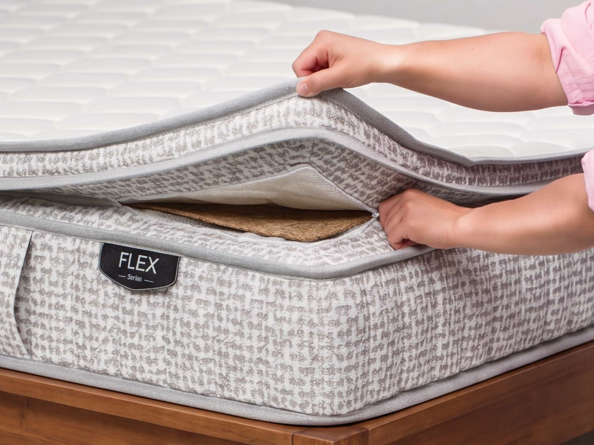 Materac Kieszeniowy Flex od Senly z odpinanym topperem - Zapinanie toppera z matą kokosową w środku